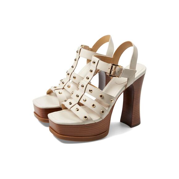 Michael Kors Jagger Studded Platform Sandals Block Heels Leather Cream Size 6M - Picture 1 of 10
